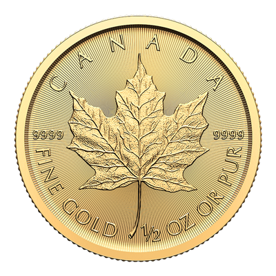 A picture of a 1/2 oz Gold Maple Leaf Coin (2024)